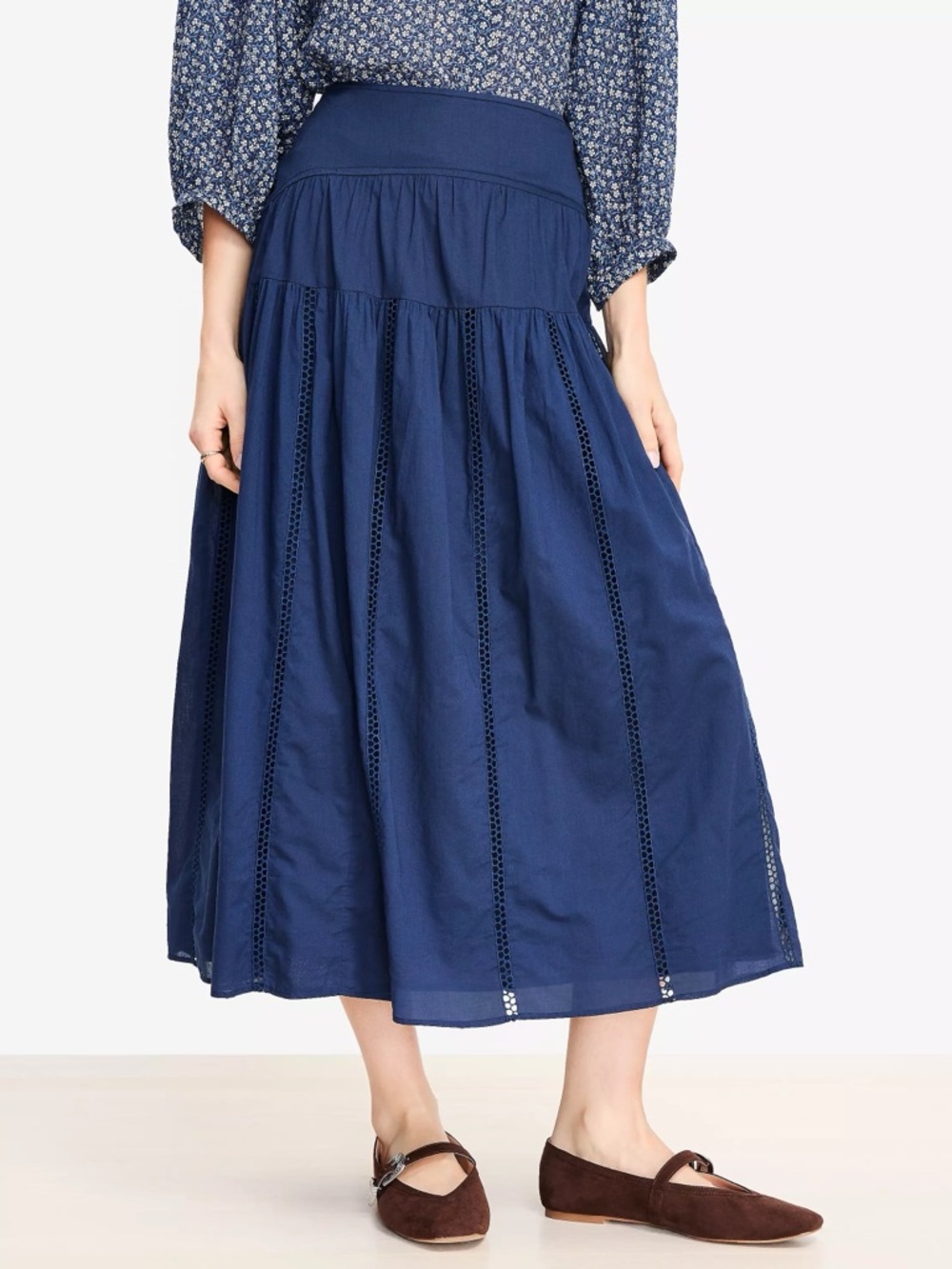 LOFT Cutout Trim Midi Skirt NWT